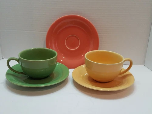 Pottery Barn set of 2 mugs/cups and 3 saucers, coffee/tea set 8 oz.
