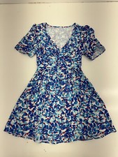 Shein Blue Red Floral Print Short Sleeve Dress Womens Size Medium