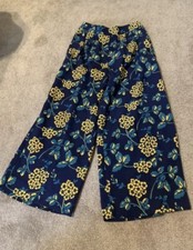 Women J. Crew Blue Wide Leg Crop Floral Palazzo Side Seam Pockets Pants Size 4