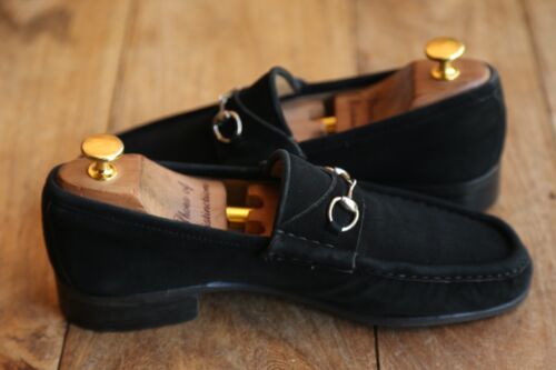 Gucci Negro Gamuza Plata Horse Bit Zapatos Mocasines Damas UK 7 EU 40 US 10 - Imagen 3 de 9
