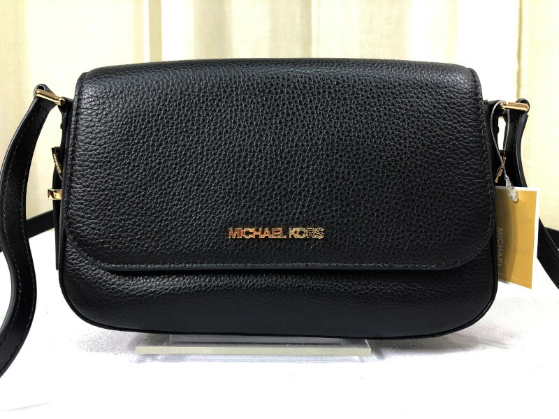 NWT MICHAEL KORS Bedford Legacy Leather Large Flap Crossbody Bag Black Gold 228