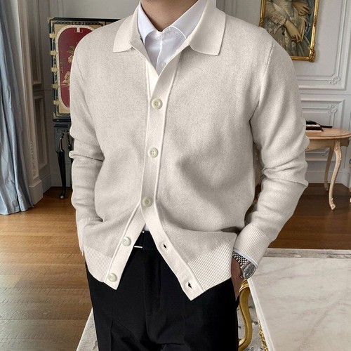 Cárdigan de punto informal para hombre con solapa abrigo botón manga larga suéter cárdigan chaquetas - Imagen 12 de 15