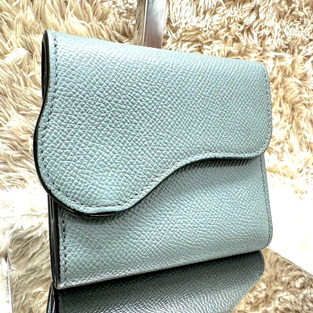 Portefeuille Christian Dior triple pli gris selle cuir gris