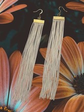 Long White Fringe Boho Earrings
