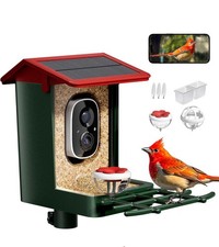 Smart Bird Feeder w Camera Solar Powered 1080P HD AI Wild Bird Feeder Red-Green
