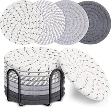 Stylish 8 Pcs Absorbent Coasters with Metal Holder - Perfect Tabletop Protection