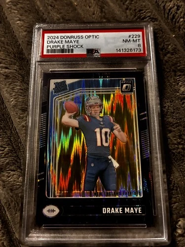 2024 Panini Donruss Optic Drake Maye Purple Shock #229 Rated Rookie PSA 8