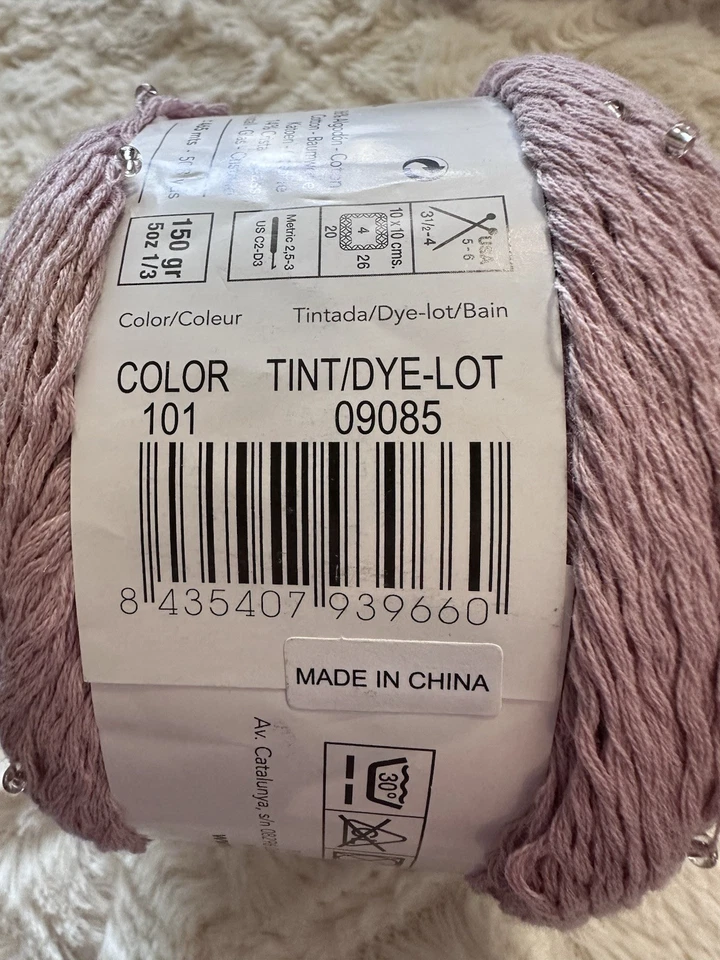 150 gm Ball of Rose Katia SUNSET Cotton Yarn Strung with Glass Beads - Image 3 of 4