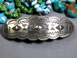 NAVAJO Repousse Stamped Sterling Silver 3&3/8" Long BARRETTE Nickel Clip