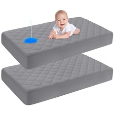 Waterproof Crib Mattress Protector 2 Pack, Quilted Crib Mattress Pad Cover Ul...