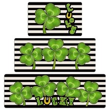 3 Pcs St Patricks Day Kitchen Rugs and Mats Sets Non Slip Rug Shamrock