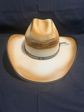 TGH Western Straw Cowboy Hat Tan/Brown Ombre Wide Brim Made in Mexico