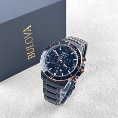 Bulova Men's Marine Star Chronograph Black Dial Stainless Steel Watch 98B302