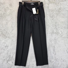 MNG Suit Pants Womens EUR 38 USA 6 Black Belted Pantalon Pepito Dress Trouser