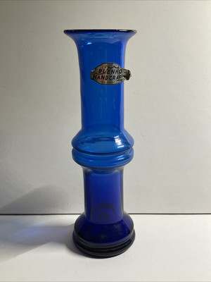 Blenko Handkraft Vintage Vase Blau Glas, Abriss