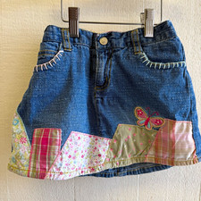 Vintage Y2K Faded Glory Girls 6 Blue Denim Patchwork Butterfly Embroidered Skirt
