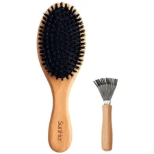 Soft Boar Bristle Hair Brush with Brush Cleaner -100 Natural Bristle Wooden H...