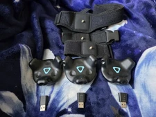 3x HTC Vive Tracker 2.0 VR Full Body Trackers w/ Straps and Dongles - USED