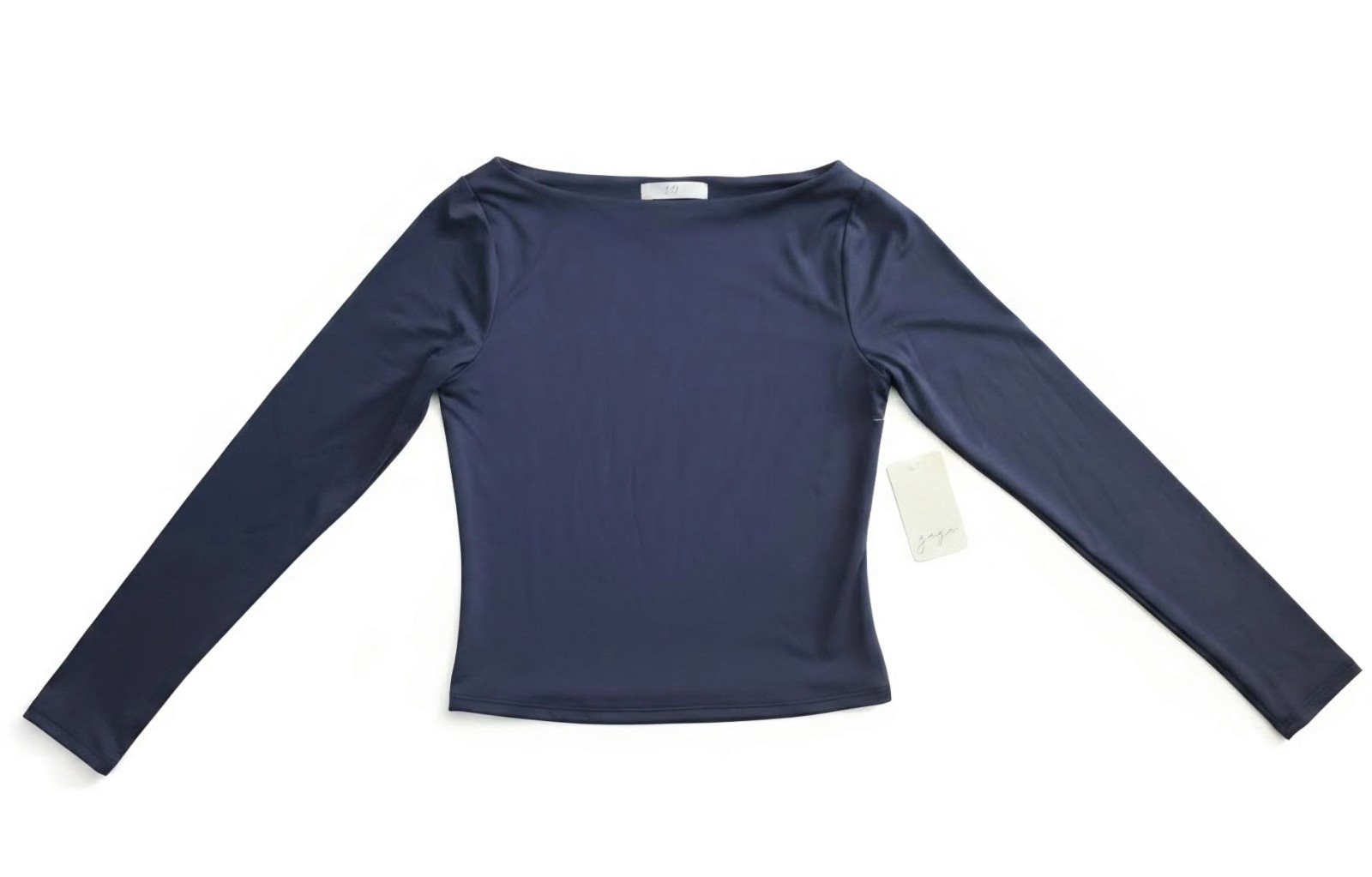 Womens Blue Long Sleeve Top Size Medium Boat Neck Stretch Fitted Blouse