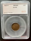 About Uncirculated 1922-D Lincoln Cent Slabbed