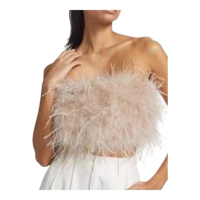 Lamarque Strapless Feather Bustier Zaina Tube Top Size Small in Doeskin Beige