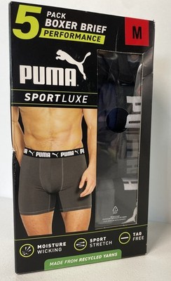 5 Pack PUMA Mens Sport Luxe Performance Boxer Brief MEDIUM Wicking Microfibe
