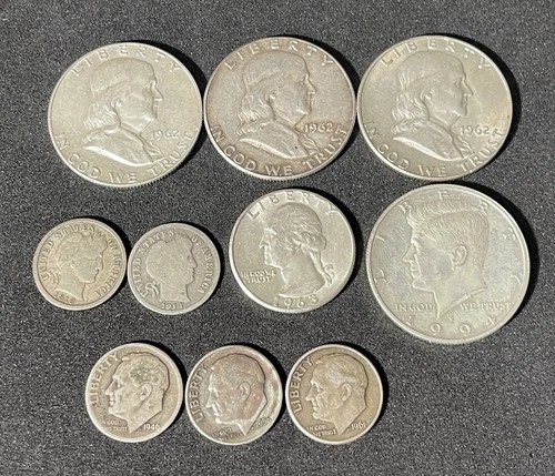 Mixed lot Of Silver: Franklin Half dollar , Quarter, Dime,1994s Kennedy Proof
