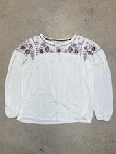 Knox Rose Womens Medium Rayon Top White Floral Embroidered Long Sleeve Blouse