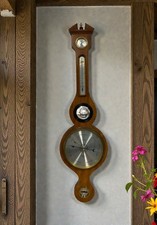 19th Century style mahogany banjo barometer thermometer working order