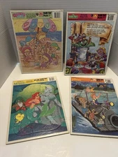Vintage Frame Puzzle Lot Of 4: Quints, Sesame Street, Little Mermaid, Rescuers.