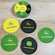 John Deere Drink Coasters Metal Case, Set of 5 Green Black Yellow Tractor New