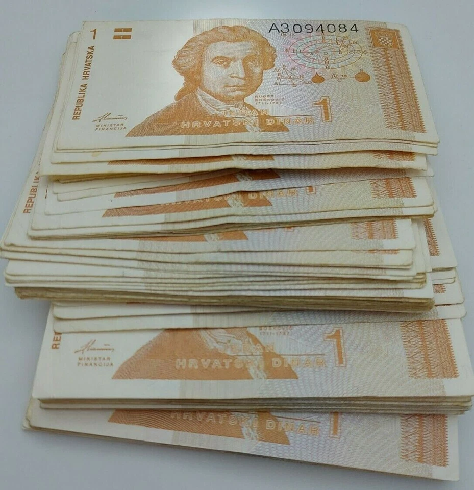 1 Dinar HRD 1991. Ruđer Bošković Croatian banknotes war time - 100 pcs ! - Image 4 of 4