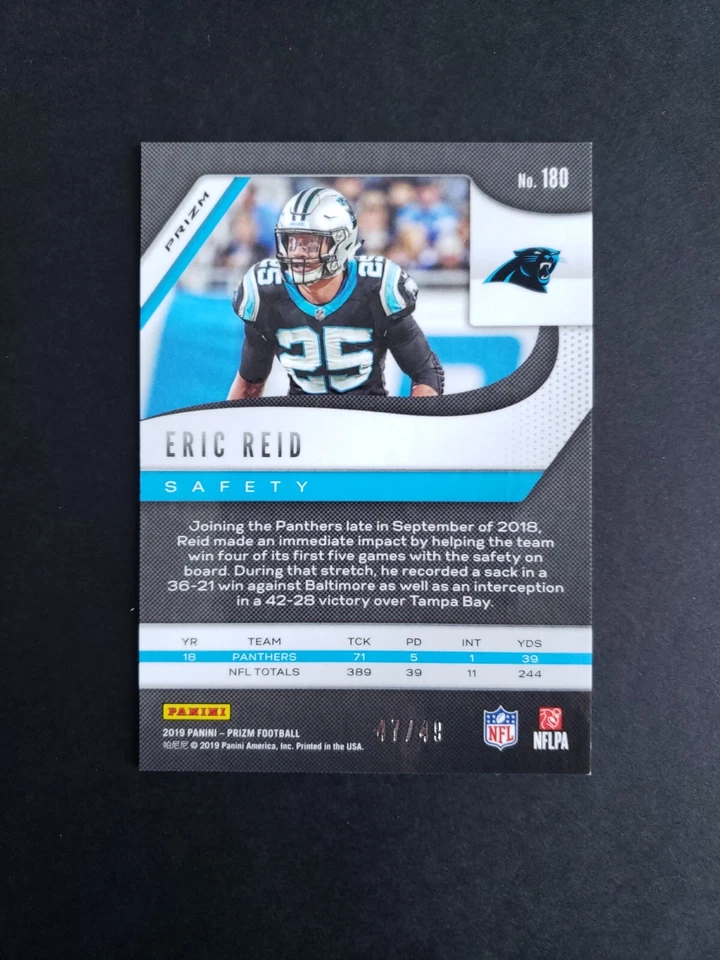 2019 Panini Prizm Purple Power Prizm /49 Eric Reid #180 - Image 3 of 4