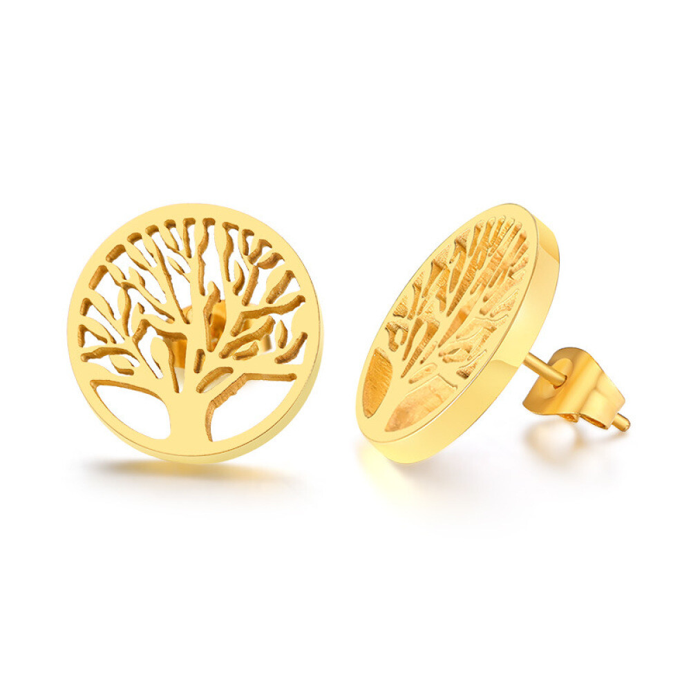 Round Earring Studs Round Piercing Earings Life Tree Shaped Ear Stud