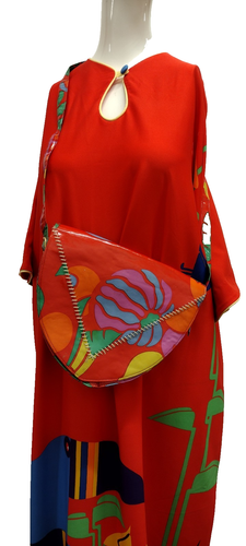 Charles Jourdan Purse 1980s Vibrant Colorful Tropical Floral Vinyl Shoulder Bag