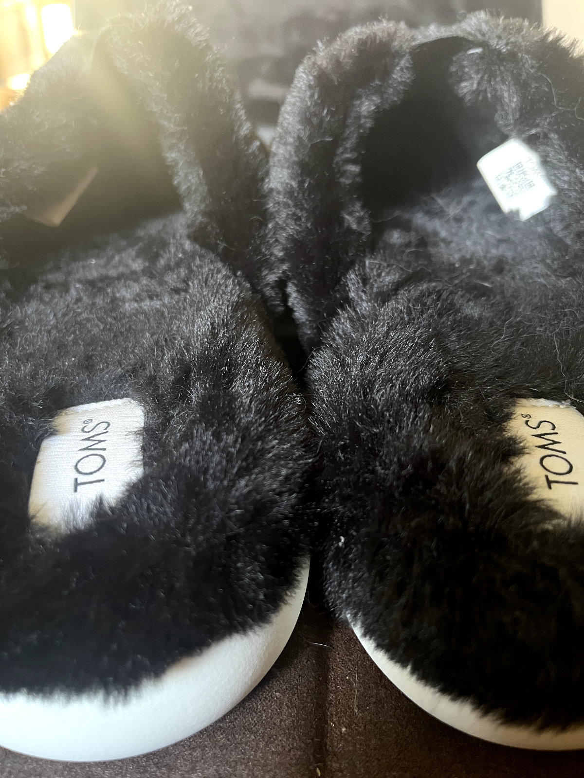 APL Toms ciabatte da donna Alpargata malva mulo pelliccia sintetica slide nere piatte 9 nuove