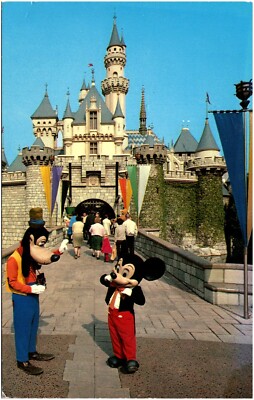 Mickey & Goofy Taking Pictures Sleeping Beauty's Castle Disneyland CA Postcard
