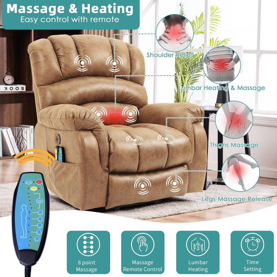 Large Power Lift Recliner Chair With Massage & Heat – For Elderly, Big & Tall Users Up To 350lbs