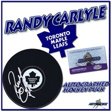RANDY CARLYLE Signed TORONTO MAPLE LEAFS Hockey Puck w/COA #3