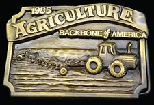 1985 Agriculture Backbone Of America Farming Vintage Belt Buckle