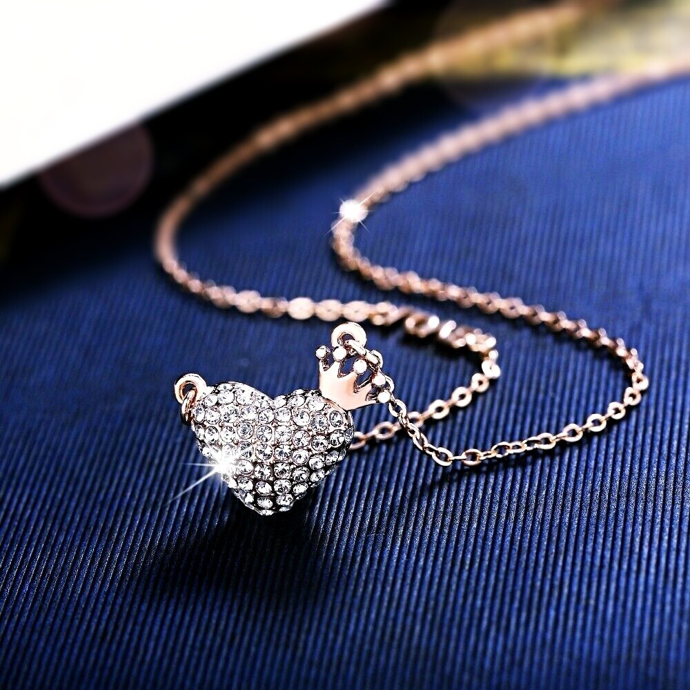 18K Rose Gold Filled Made With SWAROVSKI Crystal Princess Crown Heart