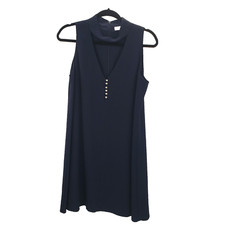 Calvin Klein Navy Blue Fit To Flare Dress Womens 10 High Keyhole Neck Buttons