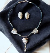 Juego de collar y pendientes de plata de ley 925 firmados Garibaldi Brutalist 1996