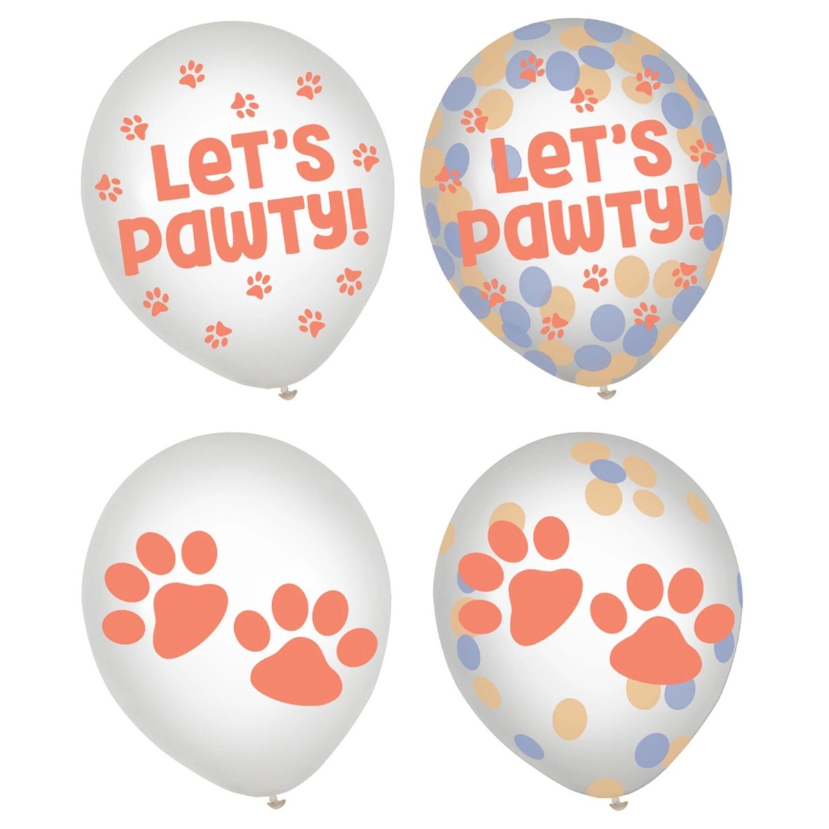 PAWSOME PARTY CONFETTI LATEX BALLOONS (6) Birthday Party Helium