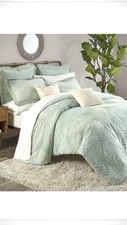 New KAS Terrell Sea Glass Duvet Cover King Green Sage Palm Tree Leave Design