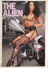 SCHÖNE LADY IN HARLEY DAVIDSON, CHOPER, DOPPELSEITIGES POSTER 1995