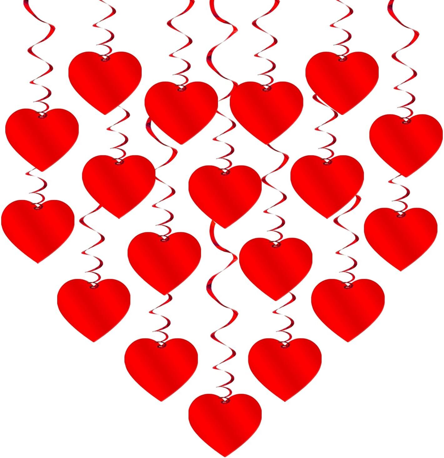 18pcs Red Foil Heart Swirls, Valentine's Hanging Heart Decorations, No DIY