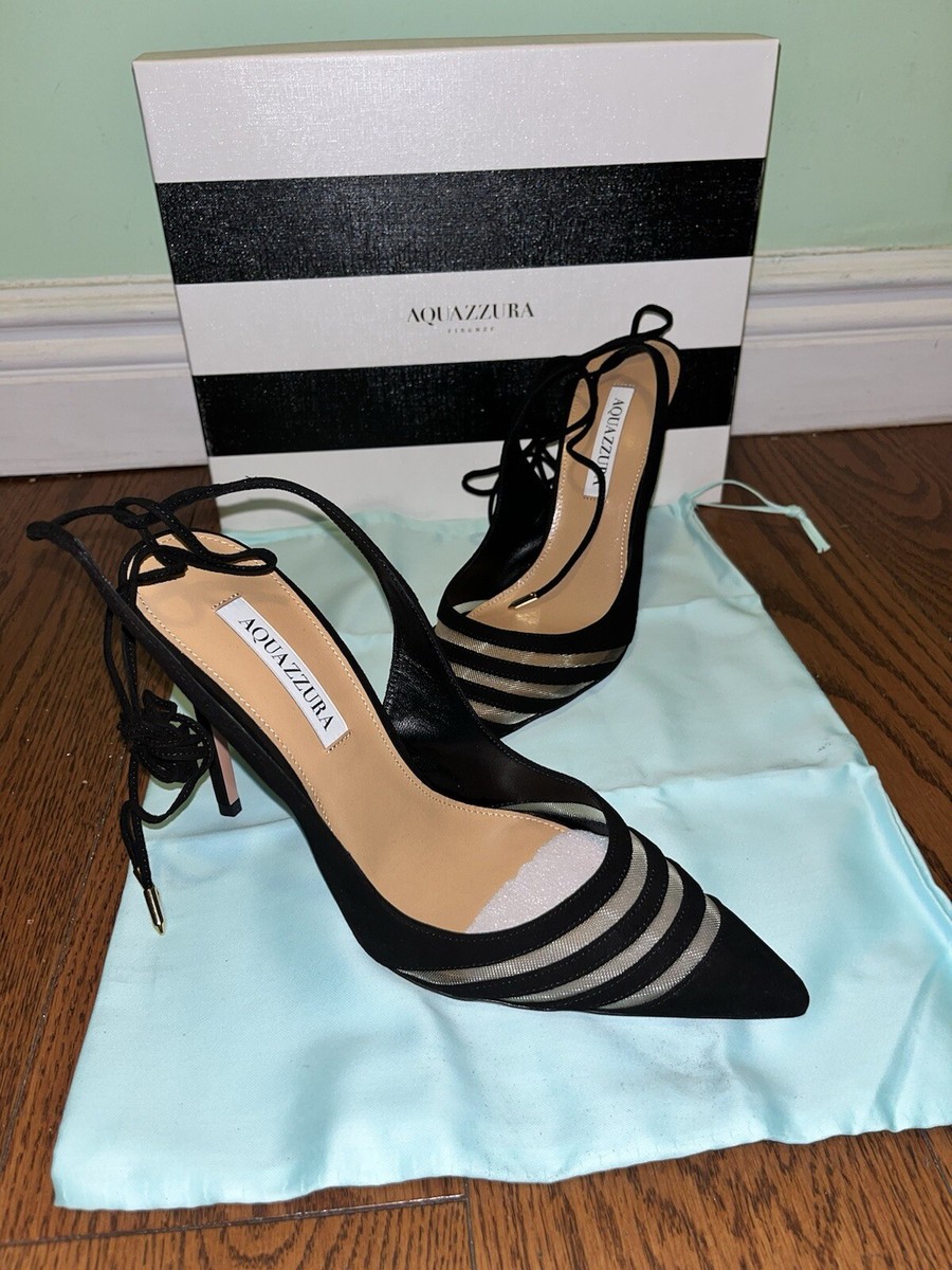 【関税&送料込】Aquazzura With Heel NIB $750 Aquazzura Unfaithful 105MM Suede Mesh Ankle-Tie