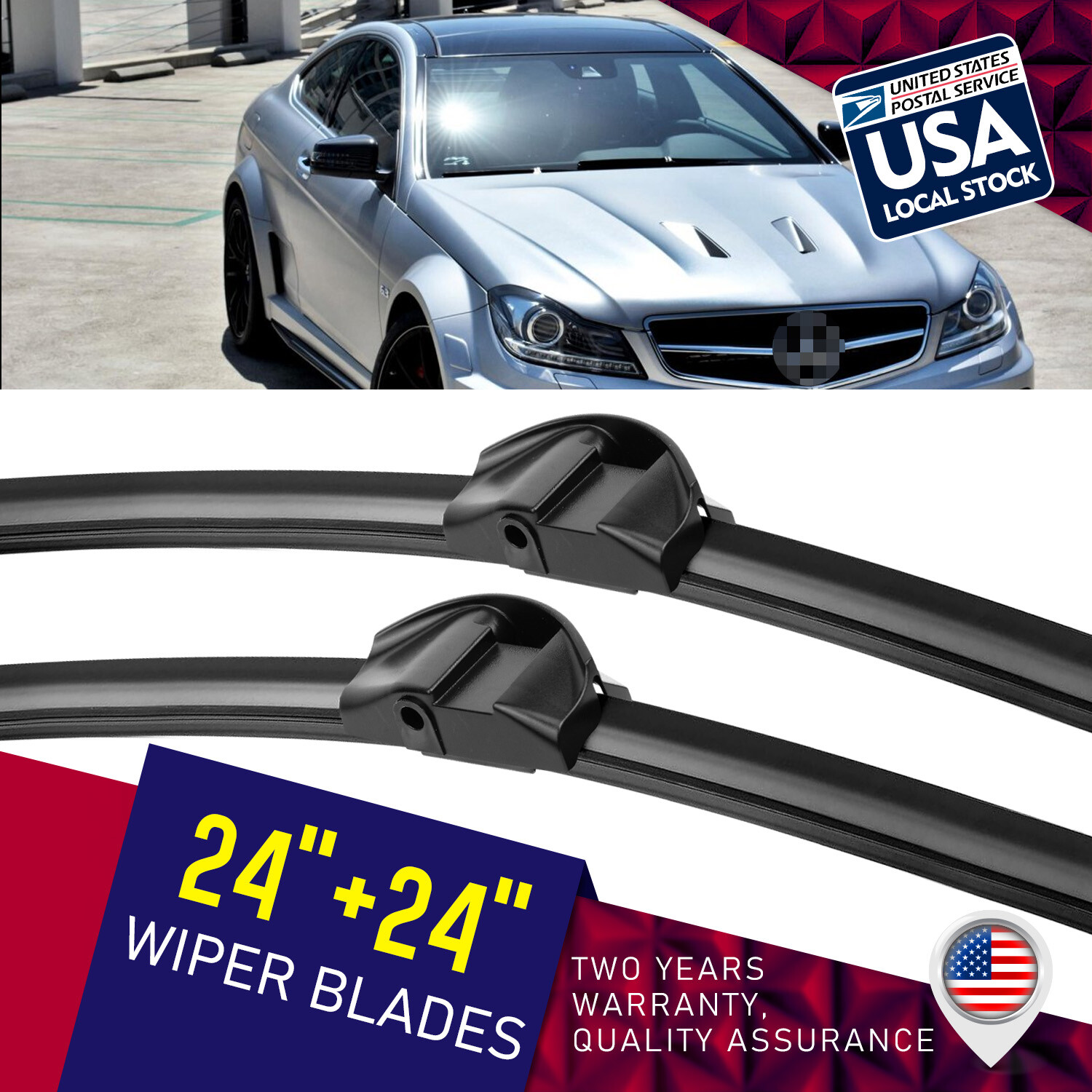 24-Inch Dual Durable Windshield Wiper Blades Set for Driver and Passenger Side