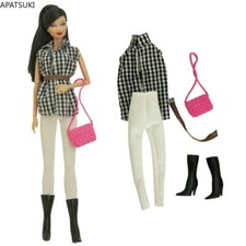 Black Plaid Fashion Doll Clothes Set for 11.5" 1/6 Doll Outfits Top Pants Boots